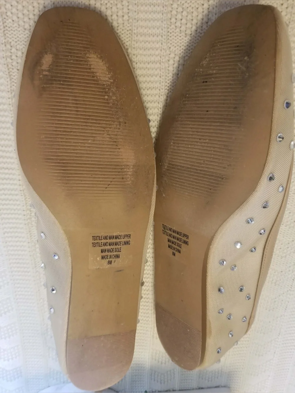 Loft Stud-Embellished Leather Ballet Flats in Beige and Black